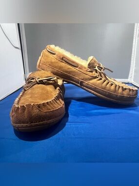 LL Bean wicked good leather moccasin slippers men’s size 10
